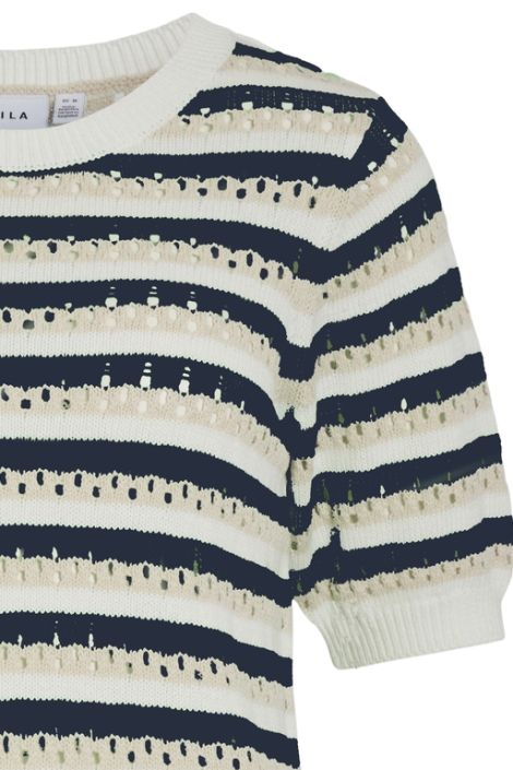 Vila vielinja o-neck 2/4 stripe knit top